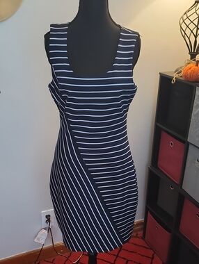 Guess Navy and White Striped Sleeveless Sheath Dress Size 8